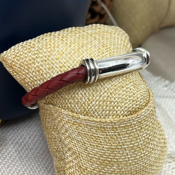 Vintage Joseph Esposito Sterling Silver & Red Leather Cuff - Picture 3 of 17